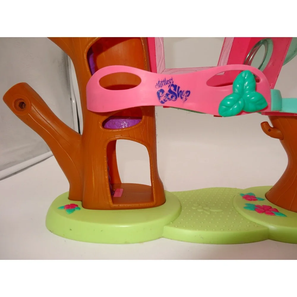 Littlest Pet Shop Treehouse Playset 2007 Hasbro Brown Pink Green Slide